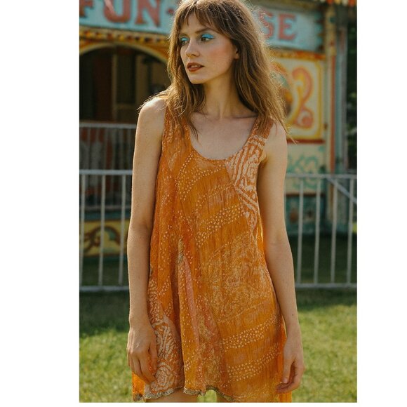 Dosa Artisinal Batik Print Orange Dress - Picture 1 of 15